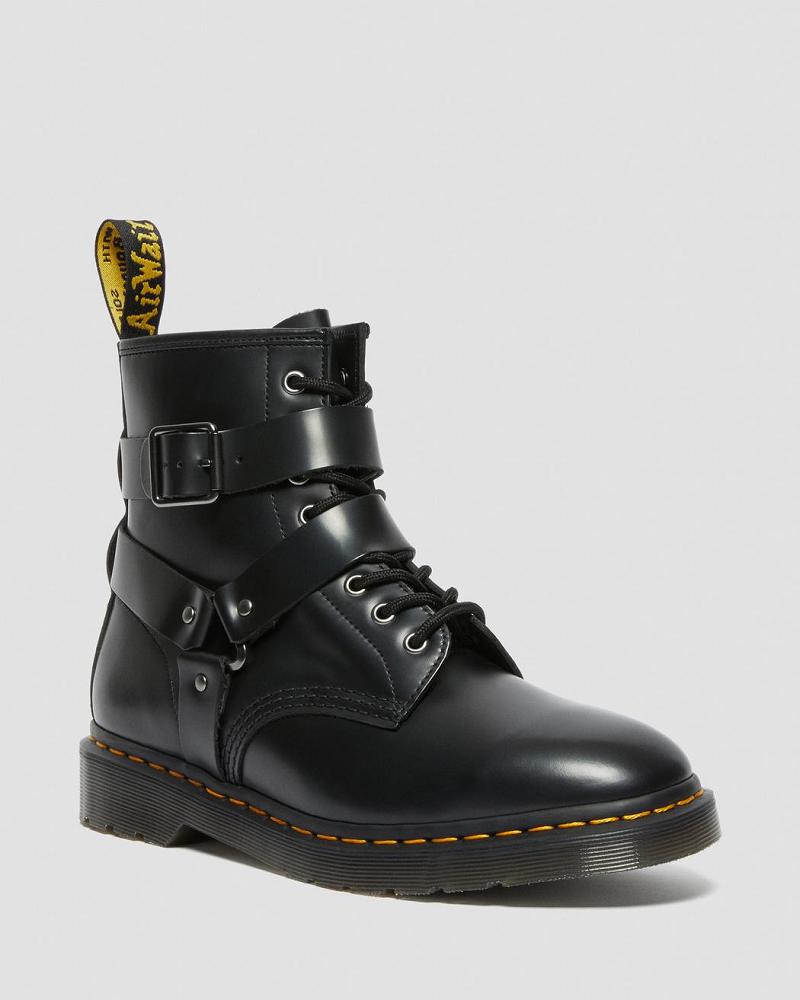 Black Men\'s Dr Martens Cristofor Leather Harness Lace Up Boots | CA 541KOR